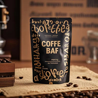 Sachet de café en kraft personnalisé imprimé en gros, sac à fond plat refermable avec valve de dégazage et fermeture éclair à huit soudures latérales pour grains de café