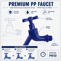 Robinet d'eau en PP bleu de Chine, Robinet de puisage en plastique anti-corrosion pour l'irrigation des jardins, l'aquaculture domestique, Vente en gros, Raccord de tuyauterie OEM