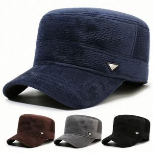 Autumn Winter Unisex Corduroy Baseball <b>Cap</b> with Ear Protection Outdoor Warm <b>Flat</b> Top Sports Hat for <b>Men</b> - Product Image 2