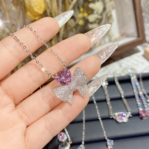 Fashion 18K Gold Plated French Princess pink <strong>Diamond</strong> <strong>Necklace</strong> Cheap Price Wholesale <strong>Fake</strong> <strong>Diamond</strong> <strong>Necklaces</strong> for Girls - Product Image 4