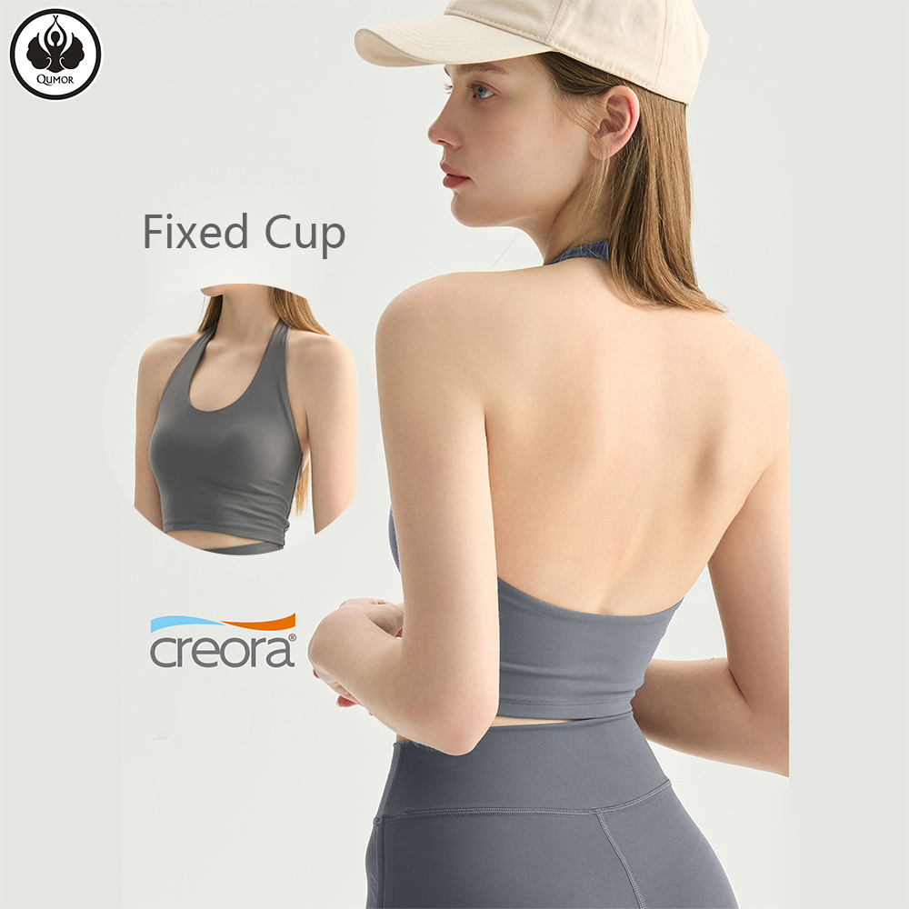 QUMOR Women's Plus Size Breathable Reversible U-NECK Yoga Top Bra Built-in Bra High Support Four-Way Stretch Quick Dry Workout