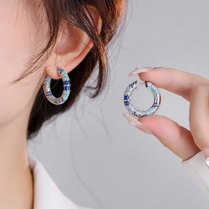 Orecchini a Cerchio Geometrici Blu per Donne, Gioielli Etnici Delicati e di Tendenza - Product Image 2
