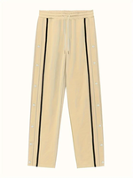 Pantalon de survêtement décontracté pour homme en polyester avec détails boutonnés, tissu tricoté couleur unie, coupe droite, taille élastique