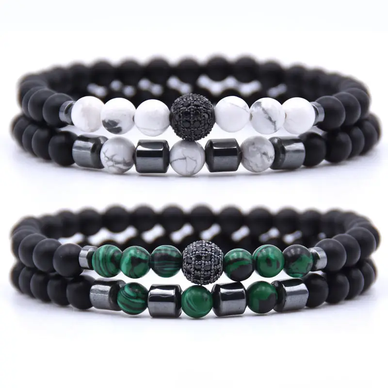 2 Cái/bộ 6 Mét Tự Nhiên Lava Đá CZ Bóng Đàn Hồi Beaded Bracelet Tinh Dầu Yoga Mala Vòng Tay Cho Trang Sức Đôi