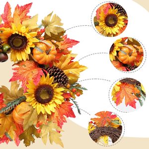 Guirlandes d'automne personnalisées, feuilles d'érable artificielles, baies, citrouilles, guirlande de récolte d'automne pour la décoration de la porte d'entrée pour Thanksgiving - Product Image 3