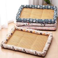 Tapis rafraîchissant carré antidérapant en bambou pour animaux de compagnie, motif uni, pour chiens, chats et petits animaux