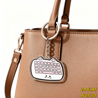 Porte-clés en acrylique imprimé UV Chat Mignon Rose Blanc Kawaii, Breloque Tech pour Sacs et Ordinateurs Portables, Accessoire Animal Adorable pour Usage Quotidien
