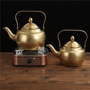 <b>Vintage</b> Gold Plated Teapot Set Round <b>Kettle</b> With Infuser Lid For Kung Fu Tea Afternoon Tea Leisure Use - Product Image 2