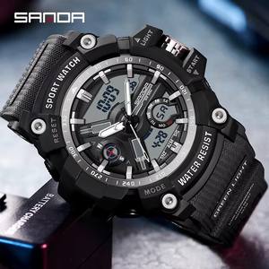 Montre de sport de luxe SANDA 3179 pour homme, mouvement à quartz, affichage LED, bracelet en silicone, résistance à l'eau 5 BAR, résistance aux chocs - Product Image 4
