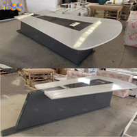 Table de conférence triangulaire en promotion, table de salle de réunion en pierre blanche italienne avec 8 chaises, petite table de réunion pour bureau d'entreprise