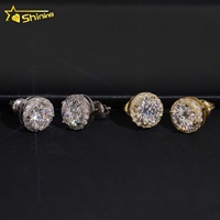 Expédition rapide depuis l'entrepôt américain : Boucles d'oreilles clous rondes en argent sterling 925 massif, serties de moissanite, avec fermoir à vis