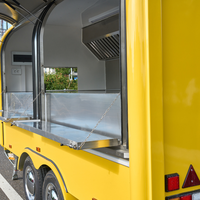 Remorque alimentaire mobile robuste à 4 roues avec corps incurvé, en aluminium, plusieurs trapèzes de service, plan de travail en acier inoxydable, pour snacks et bonbons