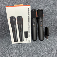 Système de microphones sans fil double avec technologie UHF double canal, un émetteur et deux récepteurs pour utilisation sur scène et en KTV