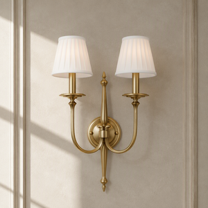 Brass Wall Sconce with White Fabric Shade, American Vintage Wall Lamp for Living Room Background Wall, Bedroom, Corridor Home - Product Image 3