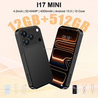 I17Mini Teléfono Celular Mini Desbloqueado de Bolsillo, Pantalla HD de 4 Pulgadas, 12GB de RAM, 512GB de ROM, Teléfono Inteligente Android 15, Pequeño Teléfono Móvil de Respaldo