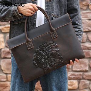 Borsa Portadocumenti in Vera Pelle Crazy Horse con Motivo Vintage in Rilievo, Valigetta per Laptop da Uomo per Avvocati e Ufficio - Product Image 1