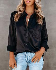 Blus & Kemeja Wanita Ukuran <span class=keywords><strong>Plus</strong></span> Wanita Kedatangan Baru Kemeja Wanita Kasual Warna Solid Atasan Kemeja Satin Lengan Panjang Obral Besar - Product Image 6