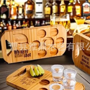ถาดเสิร์ฟไม้เนื้อแข็งพร้อมที่วางแก้วสำหรับบาร์ ถาดจัดเก็บแก้ววิสกี้สำหรับใช้ในบ้าน - Product Image 3