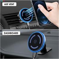 Chargeur de voiture sans fil magnétique puissant à charge rapide 15W, en alliage d'aluminium, type C, pour grille d'aération et tableau de bord, support de téléphone intelligent, logo OEM