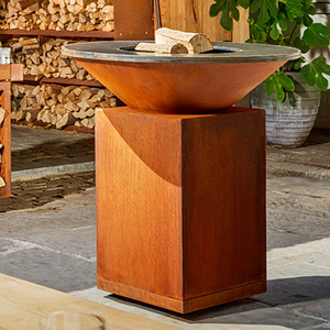 Modern Corten Steel Outdoor <b>BBQ</b> <b>Grill</b> Charcoal Smoker Matte Finished Portable Fire Pit with Wood Storage Base - Product Image 3