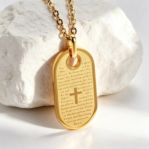 Collana con Ciondolo a Croce in Acciaio Inossidabile con Versetto Biblico Inciso, Disponibile in 3 Colori, Gioiello Regalo Religioso per Lui e Lei - Product Image 1