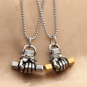 Stainless Steel <b>Dumbbell</b> Hand Pendant Necklace Men Punk Retro Style 60cm 70cm Chain Gift Jewelry - Product Image 1