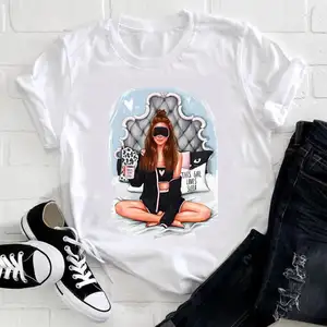 Toptan büyük desen Vintage kızların t-shirt özel Logo grafik baskı kısa kollu Y2K artı boyutu kadın karikatür üstleri T Shirt