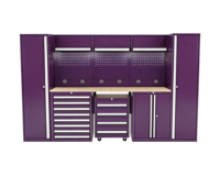 Système d'armoires de rangement modulaires PULS pour garage avec plan de travail en acier inoxydable, armoire murale, unité de tiroirs, chariot à outils pour atelier