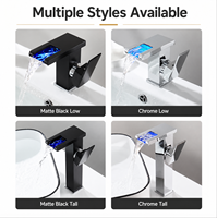 Robinet de lavabo cascade à LED monté sur le comptoir, mitigeur chaud/froid avec capteur de température et éclairage
