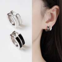 Boucles d'oreilles et clous d'oreilles unisexe en argent sterling S925, style simple et polyvalent, noir et blanc, pour hommes et femmes