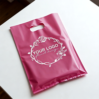 Sacs de courses en plastique personnalisés avec logo, sacs de courses en plastique imprimés sur mesure avec poignée, faible MOQ 100, sacs de boutique en plastique avec poignée découpée