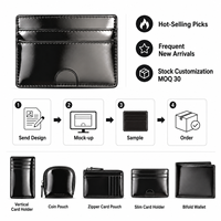 Porte-cartes en cuir noir brillant de qualité supérieure avec plusieurs emplacements pour accessoires professionnels et collections de boutiques en ligne – Portefeuille brillant