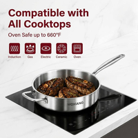 Poêle de cuisine professionnelle en acier inoxydable 3 couches pour steak, légumes, œufs et cuisson à haute température