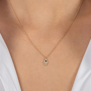 Nueva cadena de oro de plata 925 auténtica tipo malvado turco ojo Hamsa mano encanto 35 + 10cm collar pavimentado grande azul Cz mujeres regalo de boda - Product Image 1