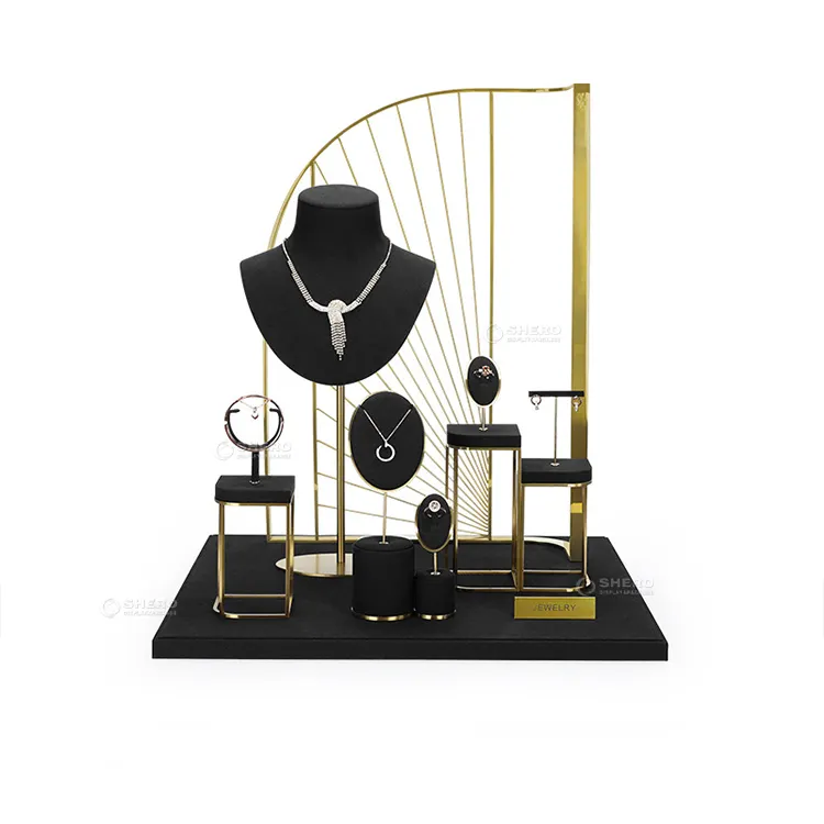 Shero luxury black microfiber and black microfiber jewelry display set with background board