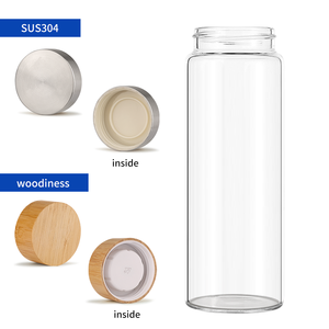 Großhandel Luxus Runde Borosilikatglas-Wasserflasche mit Individuellem Deckel 2oz~25oz, Glas-Saftflasche mit Mehreren Kapazitäten und Holzdeckel - Product Image 3