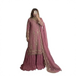 FATEMA FASHION Salwar Kameez Tradicional Indio de Seda Satinada Pesada, de Secado Rápido, para Todas las Estaciones, Verde, Bordado, Corte Regular, para Mujer - Product Image 1