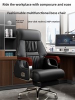 Fauteuil de bureau pivotant de direction en cuir véritable, inclinable avec fonction massage, base cinq étoiles, hauteur réglable, accoudoirs fixes, structure en acier