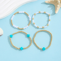 Ensemble de 4 bracelets à breloques en perles dorées, perles blanches et turquoise, bijoux de plage, cadeau pour femmes