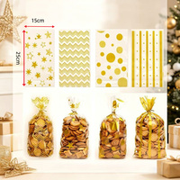Sacs à bonbons élégants à motif doré, sacs en plastique transparent OPP avec attaches torsadées pour l'emballage des fêtes de Noël
