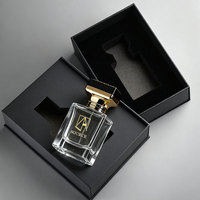 Botol parfum semprot kaca persegi Crimp mewah transparan 30 ml 50 ml 100 ml kustom dengan kotak hadiah