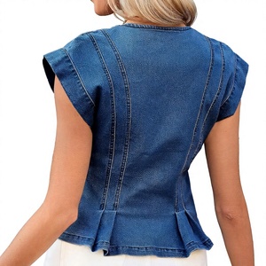 Chaleco Vaquero sin Mangas para Mujer, Estilo Casual, Mezcla de Mezclilla Suave, Color Azul, Prenda de Moda Personalizada, Precio al por Mayor, OEM ODM - Product Image 2