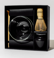 Accessoires de cérémonie du thé matcha traditionnels, ensemble cadeau de 4 pièces en verre matcha, bol en bambou violet, whisky