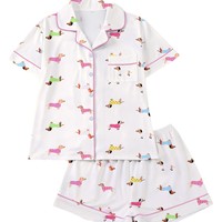 Nouvel ensemble pyjama cardigan imprimé pour femme, col à revers, manches courtes, short – Polyester Terylene style européen-américain