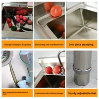Station de nettoyage multifonctionnelle portable en acier pour cuisine commerciale OEM avec évier de cuisine indépendant à cuve unique et machine de nettoyage