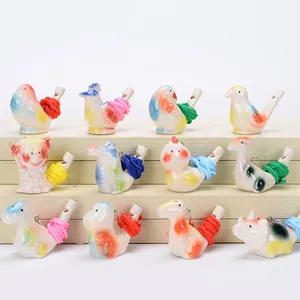 Kids music gift mini cute animal shape water bird ceramic whistle with lanyard
