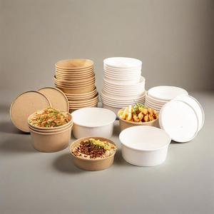 Saladier en papier biodégradable Récipient alimentaire jetable de haute qualité Saladier en papier kraft brun étanche à la graisse avec - Product Image 1