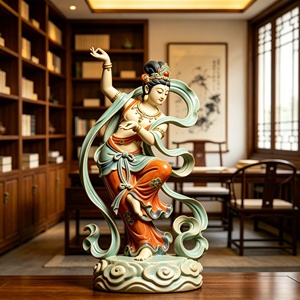Ornement de table ou grande sculpture extérieure en résine de style chinois, personnalisable, représentant des <span class=keywords><strong>Apsaras</strong></span> volantes de Dunhuang. - Product Image 3