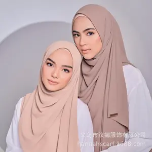 2022 사용자 정의 공급 이슬람 말레이시아 한국어 쉬폰 Hijab 스카프 Shawls 이슬람 프리미엄 두꺼운 쉬폰 스카프 메디나 실크 Hijab