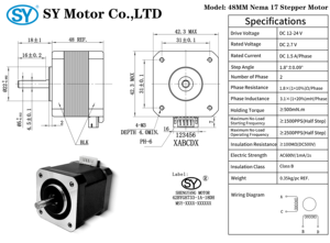 Motor SY de 48 mm para Impresora 3D, Motor Paso a Paso <span class=keywords><strong>Nema</strong></span> <span class=keywords><strong>17</strong></span> de 1.8 Grados y Alto Torque - Product Image 6